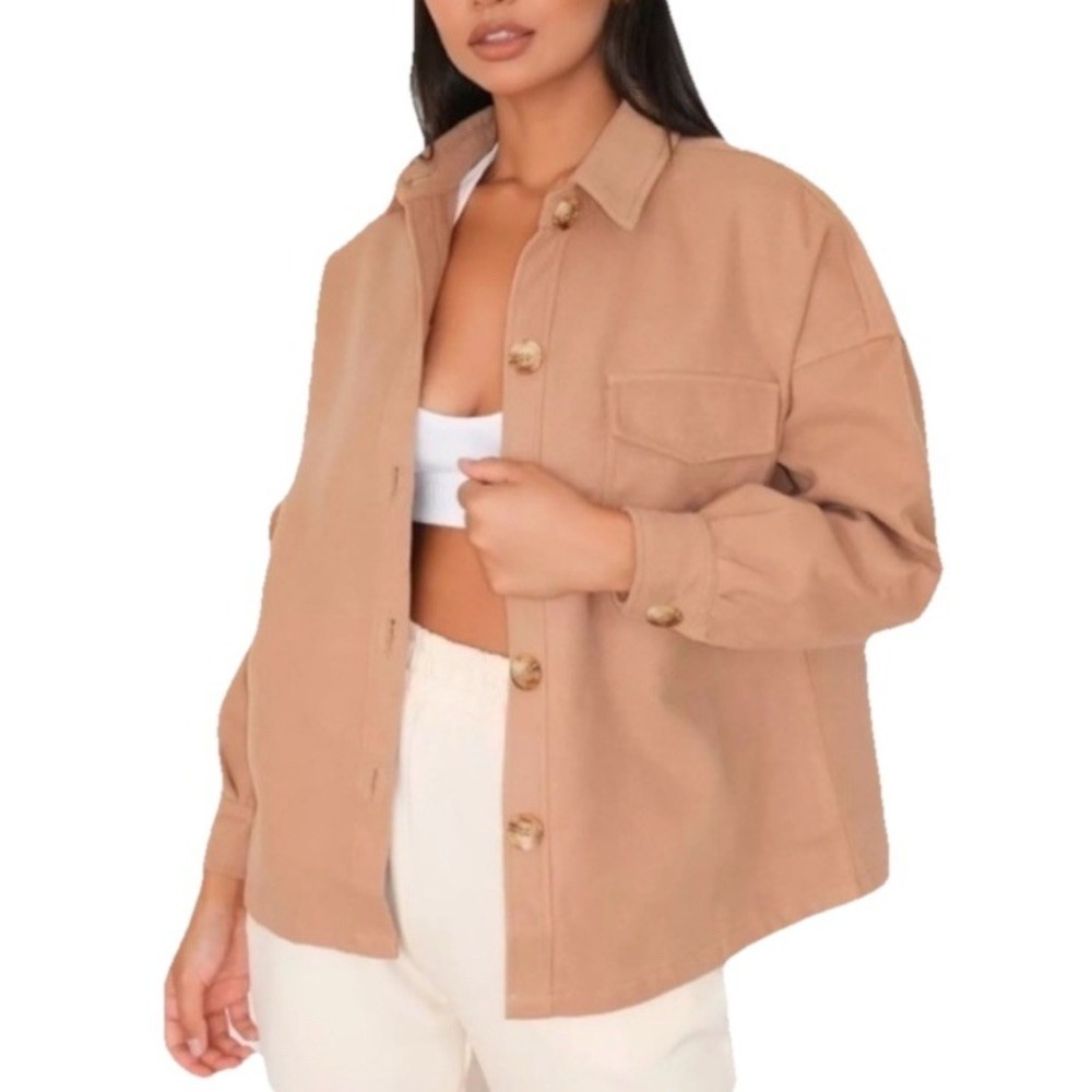 Avec Les‎ Filles Camel Oversized Button Down Shacket Pockets Size Small